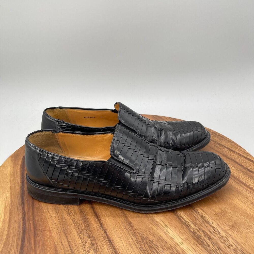 Mezlan Panama Loafers Mens 11 M Black Leather Woven Slip On Classic Dress Shoes